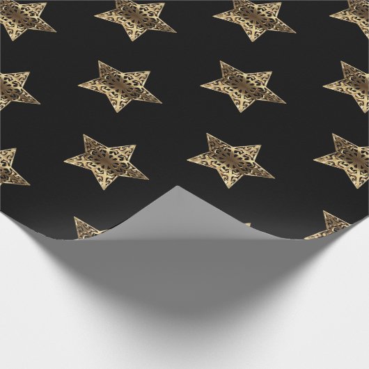 Elegant Black Gold-bliksemflits met kerststaren Cadeaupapier (Hoek)