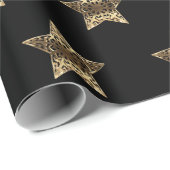 Elegant Black Gold-bliksemflits met kerststaren Cadeaupapier (Rol Hoek)