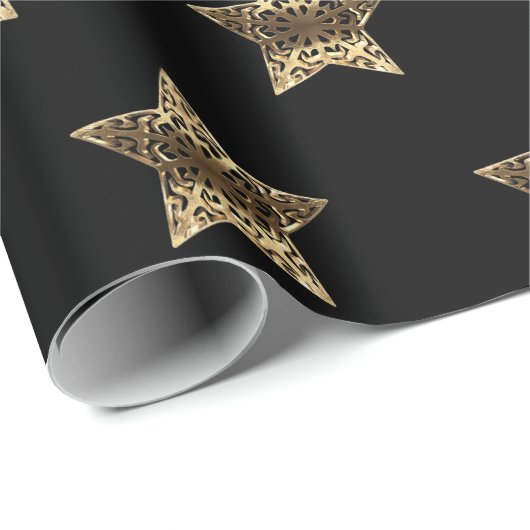 Elegant Black Gold-bliksemflits met kerststaren Cadeaupapier (Rol Hoek)
