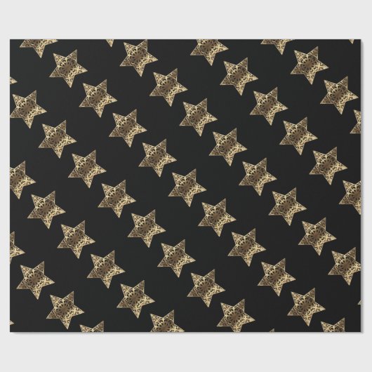 Elegant Black Gold-bliksemflits met kerststaren Cadeaupapier (Vlak)