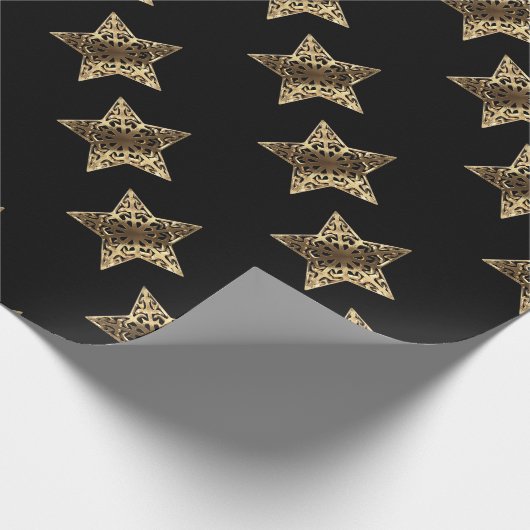 Elegant Black Gold-bliksemflits met kerststaren Cadeaupapier (Hoek)