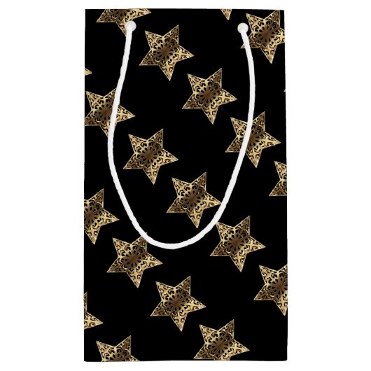 Elegant Black Gold-bliksemflits met kerststaren Klein Cadeauzakje (Achterkant)