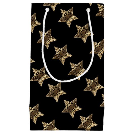 Elegant Black Gold-bliksemflits met kerststaren Klein Cadeauzakje (Voorkant)