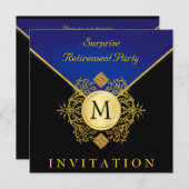 Elegant Black Gold Blue Monogram Special Occasion Kaart (Voorkant / Achterkant)