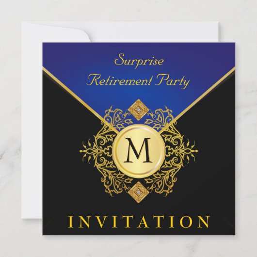 Elegant Black Gold Blue Monogram Special Occasion Kaart (Voorkant)