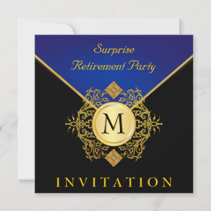 Elegant Black Gold Blue Monogram Special Occasion Kaart