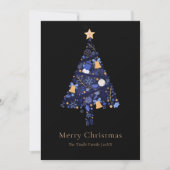 Elegant Black Gold Blue Script Christmas Tree Feestdagenkaart (Voorkant)