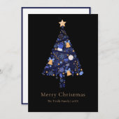 Elegant Black Gold Blue Script Christmas Tree Feestdagenkaart (Voorkant / Achterkant)