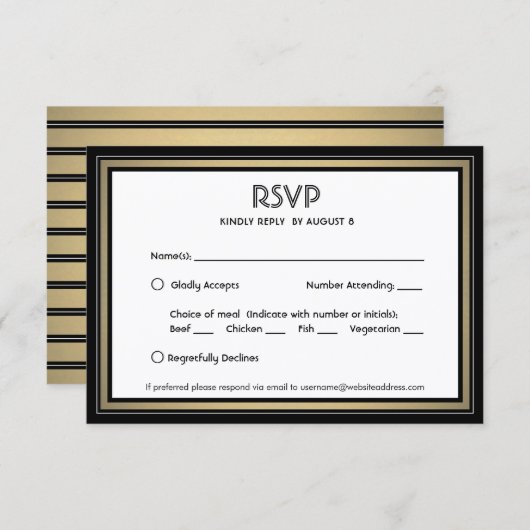 Elegant Black & Gold Border en maaltijdopties RSVP Kaartje (Voorkant / Achterkant)