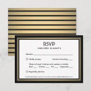 Elegant Black & Gold Border en maaltijdopties RSVP Kaartje