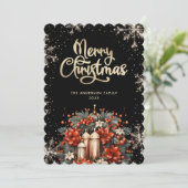 Elegant Black Gold Botanical Christmas Card Feestdagenkaart (Staand voorkant)