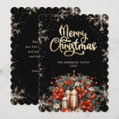 Elegant Black Gold Botanical Christmas Card Feestdagenkaart (Voorkant / Achterkant)