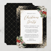 Elegant Black Gold Botanical Christmas Party Kaart (Voorkant / Achterkant)