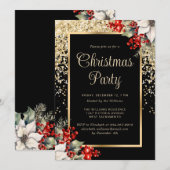 Elegant Black Gold Botanical Christmas Party Kaart (Voorkant / Achterkant)