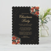 Elegant Black Gold Botanical Christmas Party Kaart (Staand voorkant)