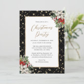 Elegant Black Gold Botanical Christmas Party Kaart (Staand voorkant)