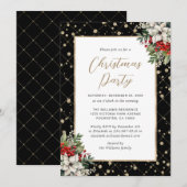 Elegant Black Gold Botanical Christmas Party Kaart (Voorkant / Achterkant)
