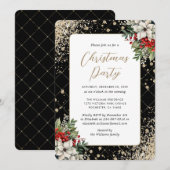 Elegant Black Gold Botanical Christmas Party Kaart (Voorkant / Achterkant)