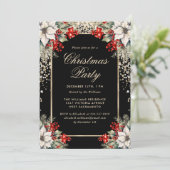 Elegant Black Gold Botanical Christmas Party Kaart (Staand voorkant)