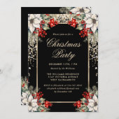Elegant Black Gold Botanical Christmas Party Kaart (Voorkant / Achterkant)