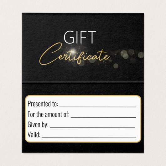 Elegant Black Gold Bow Classy Luminous Gift Card Kaart (Binnenkant ongevouwen)
