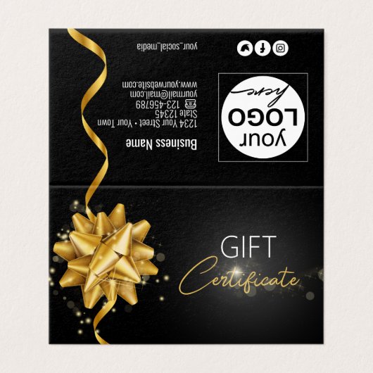 Elegant Black Gold Bow Classy Luminous Gift Card Kaart (Buitenkant ongevouwen)