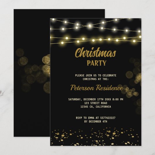 Elegant Black Gold Bow kerstfeest Kaart (Voorkant / Achterkant)