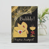 Elegant Black & Gold Brunch & Bubble Vrijgezellenf Kaart (Staand voorkant)