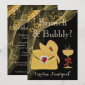 Elegant Black & Gold Brunch & Bubble Vrijgezellenf Kaart (Voorkant / Achterkant)