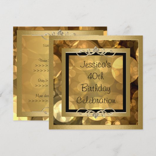 Elegant Black Gold Bubbles Metal Lijst Party 2 Kaart (Voorkant / Achterkant)