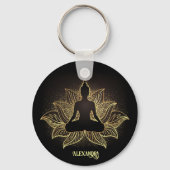 Elegant Black Gold Buddha Meditation Lotus Flower Sleutelhanger (Voorkant)