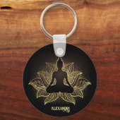 Elegant Black Gold Buddha Meditation Lotus Flower Sleutelhanger (Voorkant)