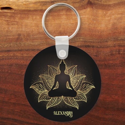 Elegant Black Gold Buddha Meditation Lotus Flower Sleutelhanger (Voorkant)