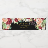 Elegant Black Gold Burgundy Blush Floral Mr. & Mrs Waterfles Etiket (Enkel label)