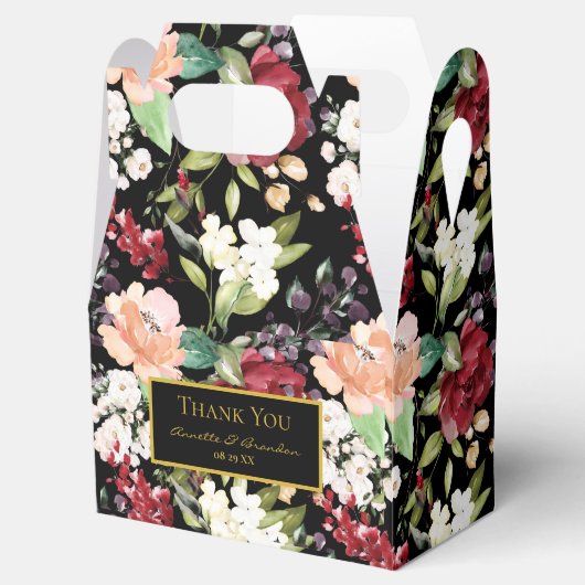 Elegant Black Gold Burgundy Blush Floral Pattern Bedankdoosjes (Geopend)