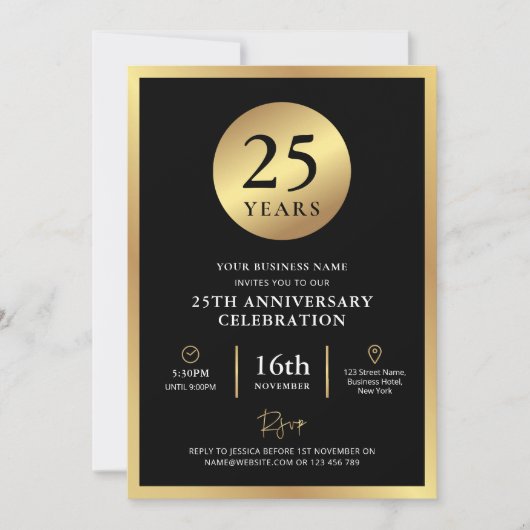 Elegant Black & Gold Business Jubileum Event Kaart (Voorkant)