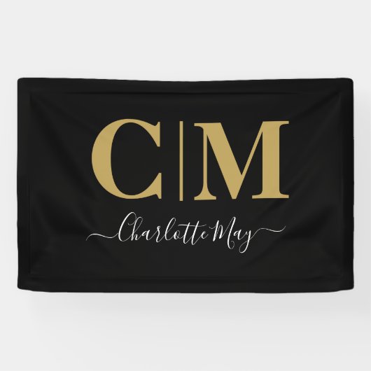 Elegant Black Gold Business Monogram Trade Show Spandoek (Horizontaal)