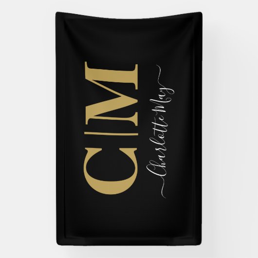 Elegant Black Gold Business Monogram Trade Show Spandoek (Verticaal)