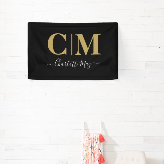 Elegant Black Gold Business Monogram Trade Show Spandoek (Insitu)