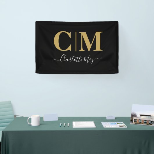 Elegant Black Gold Business Monogram Trade Show Spandoek (Beurs)