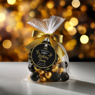 Elegant Black Gold Butterflies 100 Birthday Party Bedankjes Labels