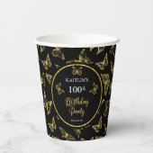 Elegant Black Gold Butterflies 100 Birthday Party Papieren Bekers (Achterkant)
