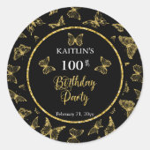 Elegant Black Gold Butterflies 100 Birthday Party Ronde Sticker (Voorkant)