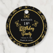 Elegant Black Gold Butterflies 18e verjaardag Bedankjes Labels (Voorkant)