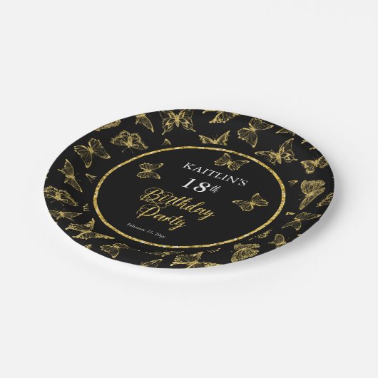Elegant Black Gold Butterflies 18e verjaardag Papieren Bordje (Gekanteld)