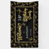 Elegant Black Gold Butterflies 18e verjaardag Spandoek (Verticaal)