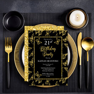 Elegant Black Gold Butterflies 21e verjaardag Kaart