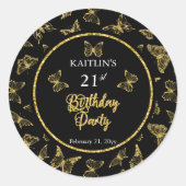 Elegant Black Gold Butterflies 21e verjaardag Ronde Sticker (Voorkant)