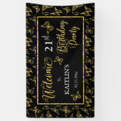 Elegant Black Gold Butterflies 21e verjaardag Spandoek (Verticaal)