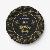 Elegant Black Gold Butterflies 30e verjaardag Papieren Bordje (Voorkant)